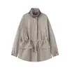 Casaco Trench de Primavera Europeu e Americano Versátil de Xadrez Casual Manga Longa para Mulheres, Comprimento Médio, Atacado, Caimento Solto, Estilo Vintage