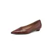 Zapatos de trabajo cómodos básicos de piel de oveja, tacón bajo, colección otoño 2026, punta fina, tacón bajo, piel genuina, zapatos planos de boca baja para mujer