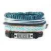 Conjunto Punk Novo Retrô Tecido de 4 Peças de Pulseiras de Couro Europeu e Americano Masculino Transfronteiriço DIY Moda Pulseira de Corda de Cânhamo