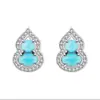 Novo conjunto de joias com pingente de cabaça embutido com diamante turquesa chinês, estilo retrô de luxo leve, alta qualidade, faz a pele parecer mais branca, senso de design, nicho