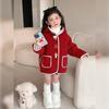 Abrigo Rojo de Angora para Niña Otoño/Invierno 2026 Nueva Moda Chaqueta Engrosada para Bebés Niñas, Cortavientos de Moda para Niños Pequeños