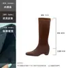 Botas de Montar Cuadradas de 9 cm de Altura, Directo de Fábrica para Mujer, Nuevo Estilo Otoño e Invierno 2026, Tacón Kitten, Forradas de Borrego, Cierre Trasero, Botas Largas