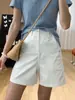 ¡Pantalones cortos de papel Xuan ultrafinos! La parte trasera cuenta con una cintura elástica, con costuras laterales dobles para un efecto reductor de cintura alta.. Shorts de mezclilla finos de verano para mujer, de largo hasta la rodilla