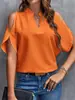 Amazon Roupas Femininas Transfronteiriças Europeias e Americanas 2024 Verão Novo Cor Pura Decote V Moda Elegante Manga Ombro a Ombro Blusas Femininas
