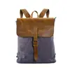 Bolso Casual para Mujer Mochila Escolar para Estudiante Mochila Casual Mochila de Lona Costura de Cuero de Vaca para Mujer Retro Japonés y Coreano Algodón Gris