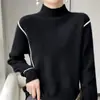 Nuevo Suéter de Punto Grueso de Lana 100% con Cuello Alto Falso de Siete Agujas, Manga Larga, Bloques de Color, Prenda Base para Otoño e Invierno 2025