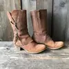 Zíper Lateral Comércio Exterior 2025 Tamanho Grande Botas Femininas Estilo Martin Botas Novas Planas de Cano Curto com Bainha Cruzada Outono e Inverno Cor Sólida