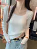 Versátil top de punto para mujer, novedad otoño temprano 2026 estilo coreano ajuste ceñido cuello cuadrado suéter corto