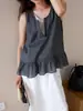 Shi Jian Onda de Tinta Minimalista Coreano Cuello en V Falso Dos Piezas Chaleco sin Mangas de Tencel Ramio Nuevo Top 10866