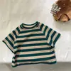 Camisetas de Manga Corta de Verano para Niños y Niñas, Tops Modernos con Estampado de Letras, Dibujos Animados y Rayas para Bebés