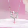 Jardín de las Maravillas Collar de Guirnalda de Mariposas de Plata S925 para Niñas Cadena para Clavícula con Colgante Exquisito de Diamantes Completos Lujo Ligero Regalo de Vacaciones