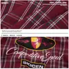 Camisa de hombre con estampado estilo carreras, de manga larga, con cuello, corte holgado, hombros caídos, estampado de letras, inspirada en motocicletas, retro y estilo pista.