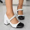 Zapatos de Cuero Grueso de Tacón Alto con Una Correa Estilo Chanel de Moda 2025 Nuevos Zapatos Mary Jane Bloque de Color Retro Francés para Mujer