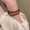 2025 Paz, Alegría y Bendición Carácter Pulsera de Piedra de Estilo Chino Nuevo para Mujeres, Estilo Étnico Vintage, Diseño Nicho Ins Joyería de Cuentas