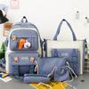 Mochila Escolar para Mujer Nueva de Cinco Piezas de Lona Mochila para Estudiante Versión Coreana Harajuku Gran Capacidad Mochila de Campus Venta al por Mayor Transfronteriza
