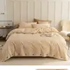 Juego de Cuatro Piezas de Algodón Puro Estilo Japonés de Lujo Ligero, Estilo Sencillo, Funda Nórdica con Tejido Jacquard Lavado, Funda de Colcha, Sábana Ajustable, Sábana Plana, Ropa de Cama