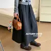 Falda Larga de Lana Gris a Cuadros para Mujer Otoño Invierno 2026 Nueva Cintura Alta Primavera Otoño Falda de Paraguas Línea A Falda de Botón de Longitud Media