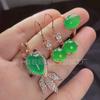 Venta al por mayor de fábrica calcedonia de hielo alto plata 925 incrustada traje de diamantes completos anillo collar aretes joyería Jade Jade