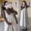 Conjunto de Otoño para Maternidad Estilo de Moda Nuevo Chaleco Holgado de Lunares + Capa Base Conjunto de Dos Piezas para Maternidad