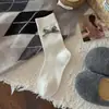 Calcetines Nuevos de Otoño e Invierno para Mujer Calcetines con Lazo Grande Calcetines de Canalé de Color Sólido a Media Pantorrilla Sin Costuras Versátiles Estilo Coreano Calcetines Grises