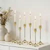 Portavelas dorados al por mayor, 3 tamaños de portavelas cónicos decorativos para candelabros, portavelas metálicos vintage para bodas