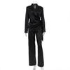Roupas femininas estilo europeu e americano Primavera Nova Seda Gelada manga longa ombreira cadarço camisa calça terno casual feminino comércio exterior Atacado