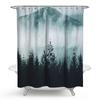 Cortina de ducha impermeable y a prueba de moho con estampado de poliéster, diseño especial de paisaje al aire libre transfronterizo, lago forestal, 2022. Cuenta de fábrica.