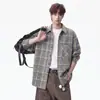 Camisa para Hombre 2026 Otoño Nueva Camisa de Manga Larga a Cuadros Estilo Hong Kong Holgada Talla Grande Camisa Casual de Manga Larga para Pareja