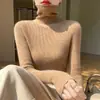 Estilo de Alta Gama con Abrigo, Camisa de Cuello Alto para Mujer, Estilo Otoño e Invierno, Suéter de Punto con Cuello de Pelo con Cárdigan Ajustado por Dentro