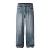 Jeans Rectos Lavados Azul Vintage Otoño 2026 Marca de Moda Estilo Americano para Hombre Pantalones Casuales de Pierna Ancha