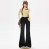 Coleção Outono/Inverno 2026: jeans femininos casuais, forrados com fleece, grossos, elásticos, de perna larga, com leve boca de sino