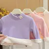 Nueva sudadera de forro polar estilo coreano con bordado de conejito para otoño e invierno para niñas, ropa infantil linda y a la moda