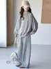 Conjunto de Sudadera Gris Nueva y Pantalones de Pierna Ancha para Niñas, Atuendo de Dos Piezas de Moda para Niños Mayores, Ropa Casual y Elegante de Otoño