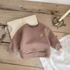 Ins Primavera Otoño e Invierno Bebé Coreano Cuello Redondo Sudadera de Cuatro Colores Ropa para Niños Forrado de Vellón Cálido Jersey Chaqueta para Bebés Niños y Niñas