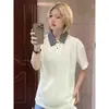 Camisa Polo Falsa de Dos Piezas Estilo Americano para Hombre, Diseño de Verano con Cuello Campana, Cuello de Camisa a Cuadros y Camiseta de Manga Corta