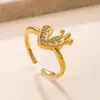 Joyería Transfronteriza Nueva de Acero de Titanio, Moda de Lujo Ligero, Anillo de Acero Inoxidable Fundido Incrustado con Diamantes, Fabricante de Anillo Abierto de Animal Conejo