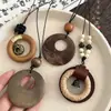 Estilo Étnico Retrô Fivela de Paz Zen Corda Trançada Colar Feminino Novo Chinoiserie Corrente Longa de Madeira para Suéter Acessórios Halter
