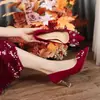 Zapatos de boda chinos Xiuhe para mujer, zapatos formales rojos, tacón de aguja, punta fina, tacones altos, zapatos de boda no cansados