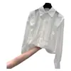 Camisa de Tencel Francés de Manga Larga para Mujer 2024 Principios de Primavera Nueva Camisa de Diseño Moderno y Único de Manga Abullonada