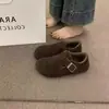 Outono 2026 Novo Casaco Retrô Francês Bico Redondo Forrado com Feltro Sapatos Birkenstock para Mulheres Slip-on Tamancos Quentes de Algodão