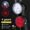 Kit de Luzes Dianteira e Traseira para Bicicleta Mountain Bike Carregamento USB 4 LEDs Luz Dianteira Luz Traseira de Advertência Acessórios de Ciclismo
