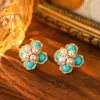 Precioso Collar de Flor Turquesa Azul de Lujo Ligero Pendientes de Moda de Alta Gama para Mujer Cadena de Cuello Versátil Elegante Cadena para Clavícula