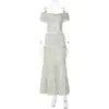 Ropa Femenina Transfronteriza Estilo Fresco Europeo y Americano, Top Tubo Sexy de Raglán, Conjunto de Falda Larga de Lunares de Moda con Lazo Lateral