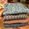 Calça de algodão tramado floral vintage multicolorida de perna larga para mulheres, solta e respirável, adequada para usar em casa e como calça de dormir