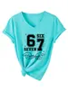 Seis 67 Siete Amazon Ebay Sitio Web Independiente Camiseta Casual Cómoda Versátil de Manga Corta con Cuello en V para Mujer Camiseta Básica