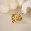 Anillo Popular de Diseño de Línea Geométrica Acero Inoxidable Chapado en Oro de 18 Quilates Simple Abierto Ajustable Anillo de Estilo Metálico para Mujeres
