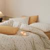 Juego de Cuatro Piezas de Algodón Cepillado Estilo Ins Minimalista Otoño e Invierno Funda Nórdica Estampada Sábana Plana Sábana Ajustable Ropa de Cama Juego de Tres Piezas