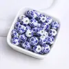 Cuentas cerámicas de Jingdezhen de agujero grande de 6-12 mm, cuentas redondas, cuentas sueltas, cuentas de porcelana azul y blanca, accesorios de joyería DIY, materiales para ensartar