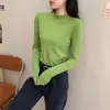 Suéter de Punto Feiyuan con Borde Enrollado y Cuello Medio Alto para Mujer, Top de Manga Larga de Color Dopamina para Otoño e Invierno, Directo de Fábrica