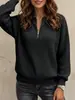 Camiseta Casual Feminina Amazon Europeia e Americana Transfronteiriça Outono 2026 Nova Cor Sólida Zíper Manga Longa Ombro Caído Gola Redonda Solta